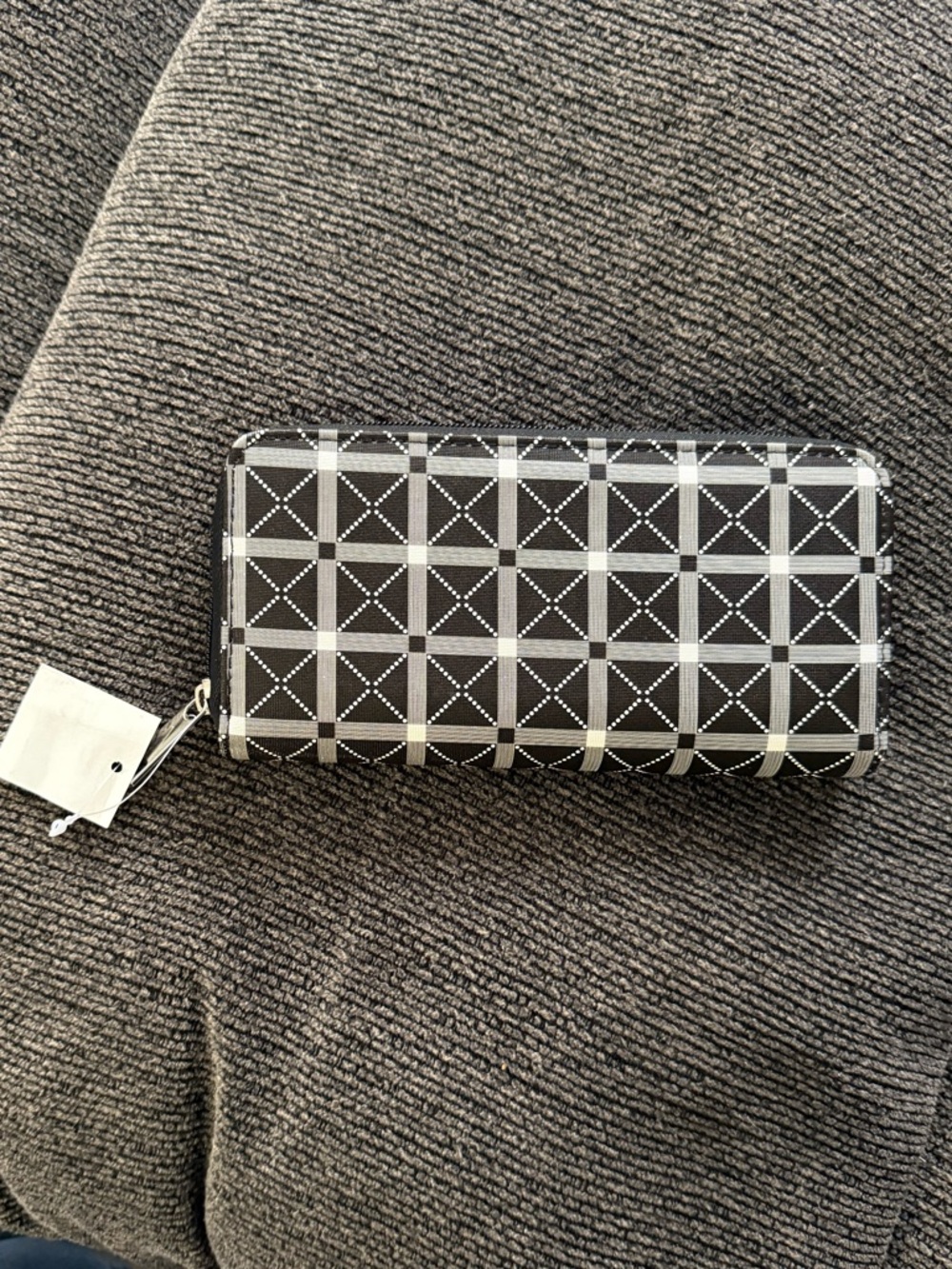 Black & White Plaid Zip-Around Wallet